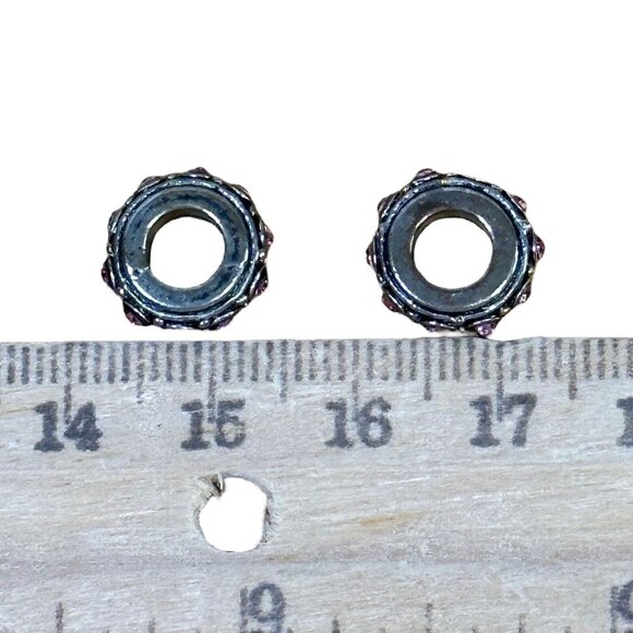 2 Pink Crystal Spacer Charms Sterling Silver EUC Gift Breast Cancer Awareness - Picture 7 of 7